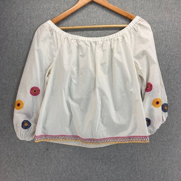 Madewell Women's Medium Blouse Embroidered Floral‎ Off-Shoulder Cotton Top Boho - Picture 3 of 10